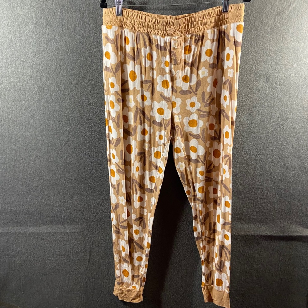 Little Sleepies bamboo Pajama Pants Floral Jogger Tan Large lunaluxe
